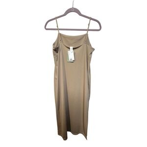 HM Conscious Choice Beige Tan Recycled Polyester Midi Slip Dress Womens Small